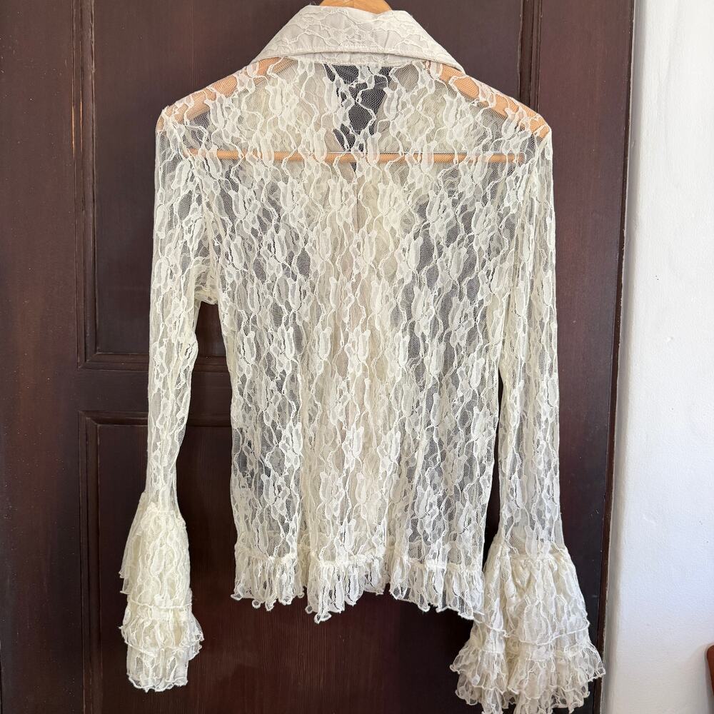 Roadkill Cream Lace Romantic Ruffle Front Ruffle Sleeves Blouse Small Victorian - Picture 5 of 5